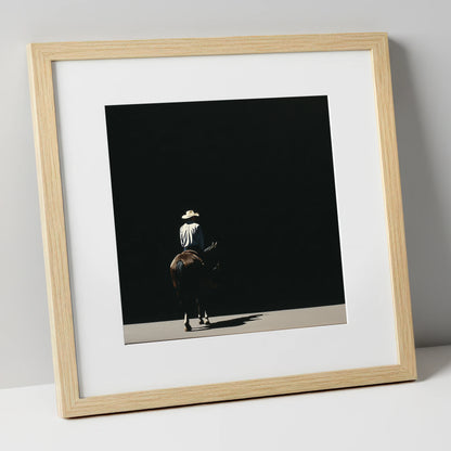 Into the Shadows western horse art print in natural frame