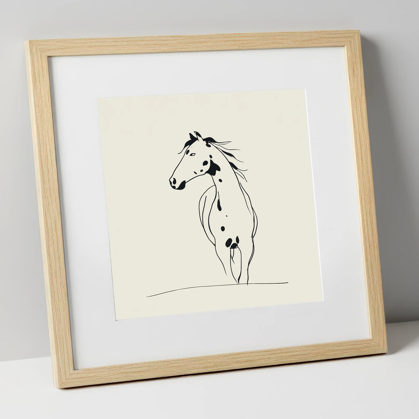 Minimalist Appaloosa Profile horse breed art print in natural frame