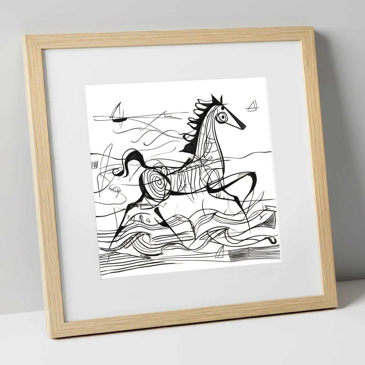 Structural Seaside Canter beach horse art print in natural frame