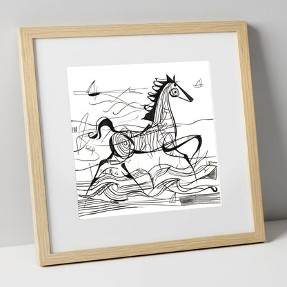 Structural Seaside Canter beach horse art print in natural frame