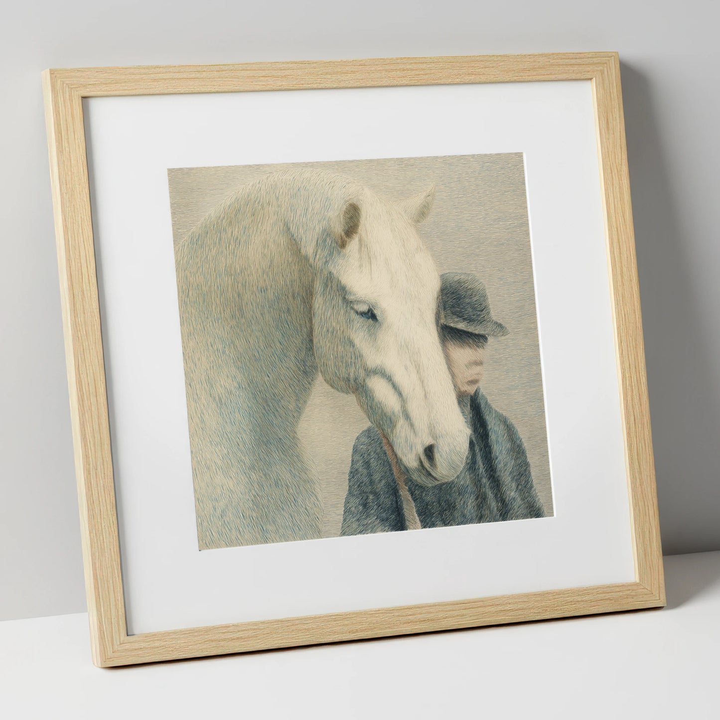 A Quiet Understanding horse & rider art print in natural frame