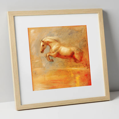 Ethereal Flight show jumping horse art print in natural frame