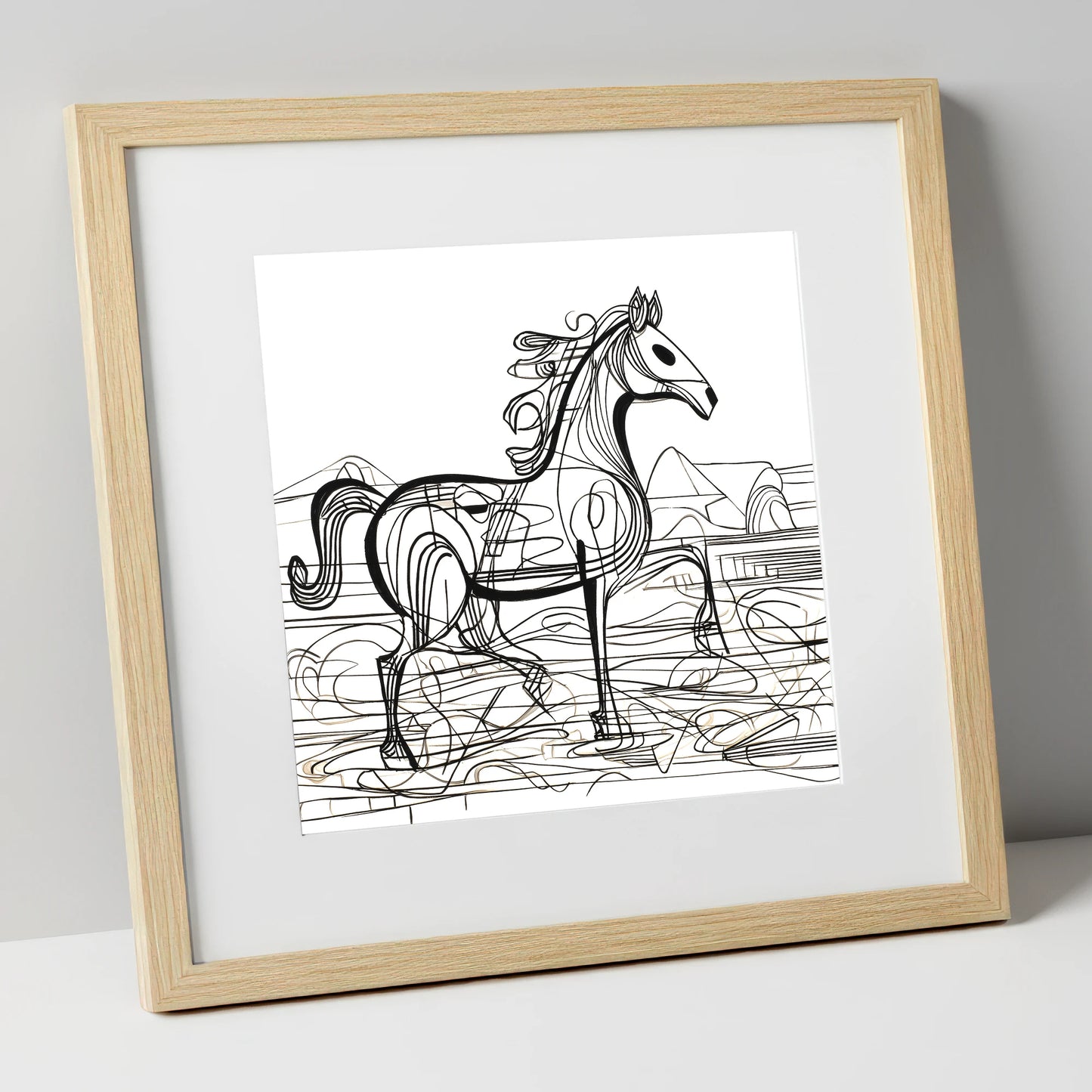 Coastline Contours beach horse art print in natural frame