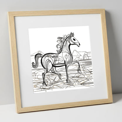 Coastline Contours beach horse art print in natural frame