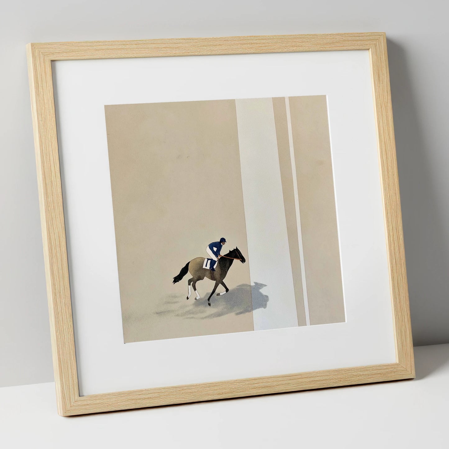 Solitary Gallop racing horse art print in natural frame