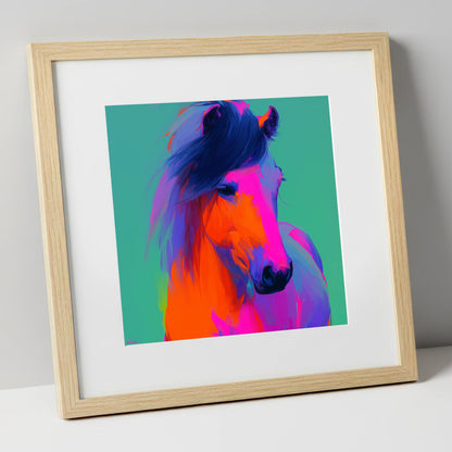 Neon Equine Spirit horse breed art print in natural frame
