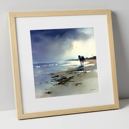 The Solitary Shoreline horse landscape art print in natural frame