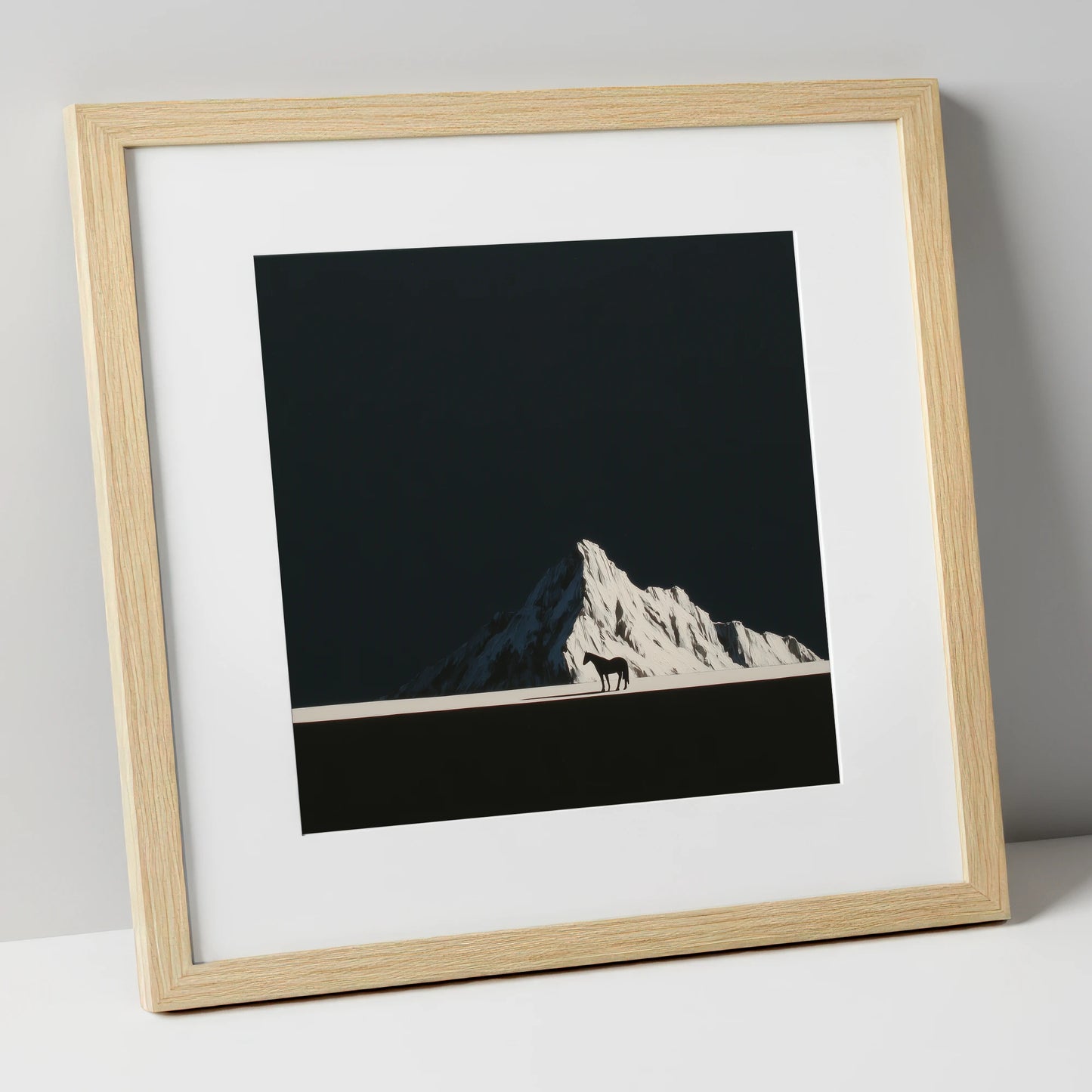 Alpine Solitude horse landscape art print in natural frame