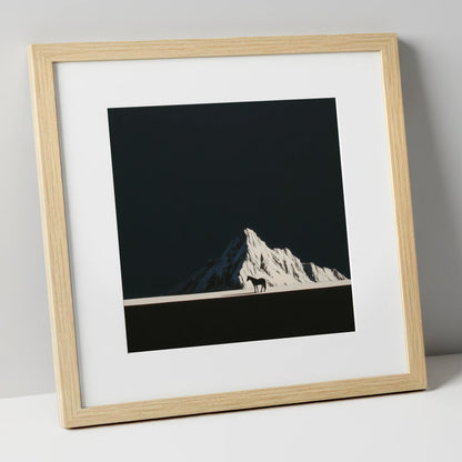 Alpine Solitude horse landscape art print in natural frame