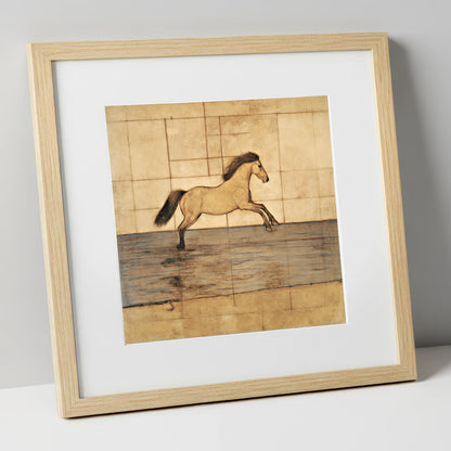 Classical Canter Study horse portrait art print in natural frame
