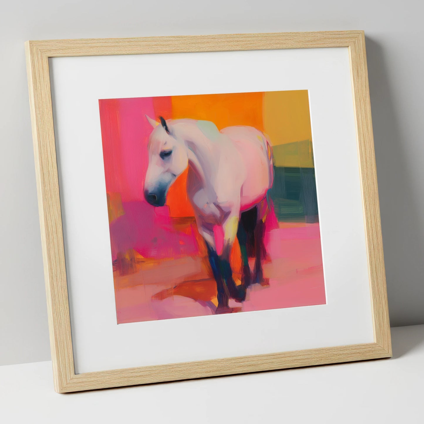 The Vibrant Grey horse breed art print in natural frame