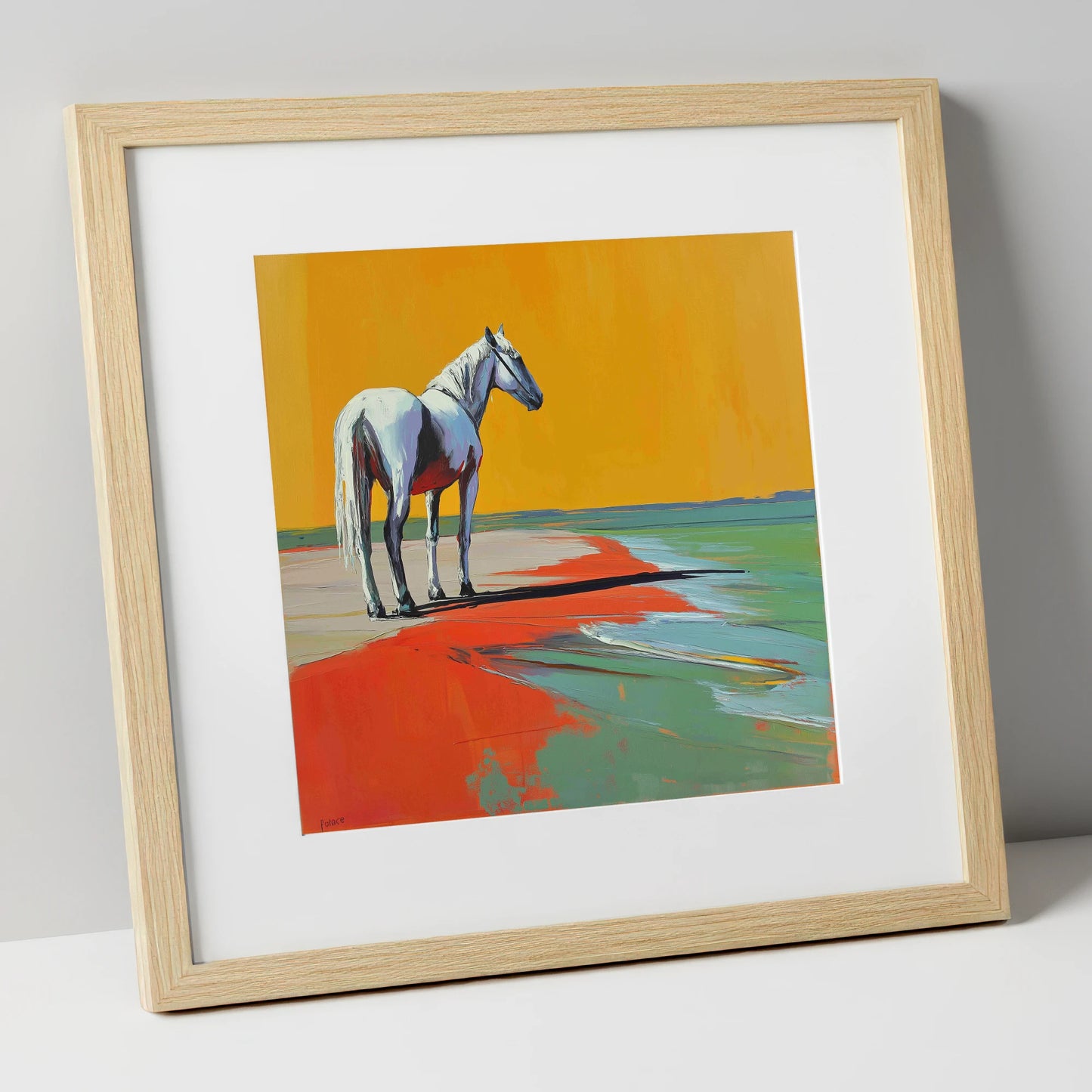 Amber Horizon horse landscape art print in natural frame