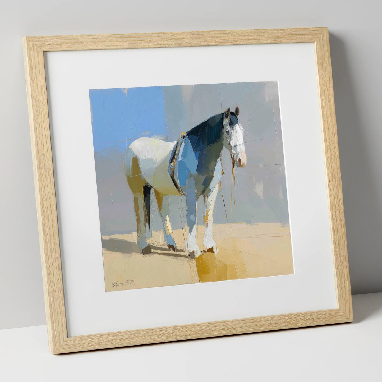 Sunlit Slate Draught working horse art print in natural frame