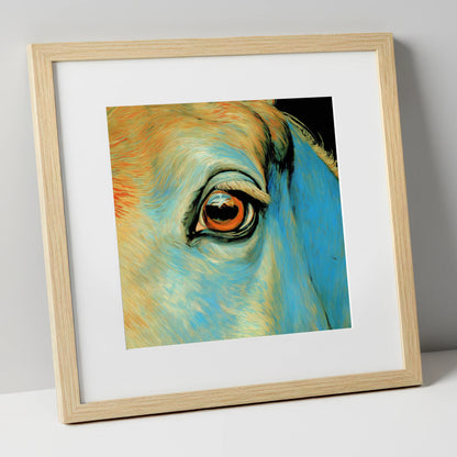 The Azure Gaze horse portrait art print in natural frame