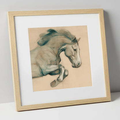 Suspended Grace horse portrait art print in natural frame