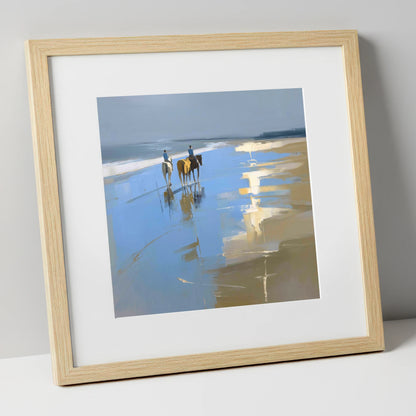 Shoreline Reflections horse landscape art print in natural frame
