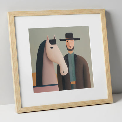 The Quiet Companions western horse art print in natural frame