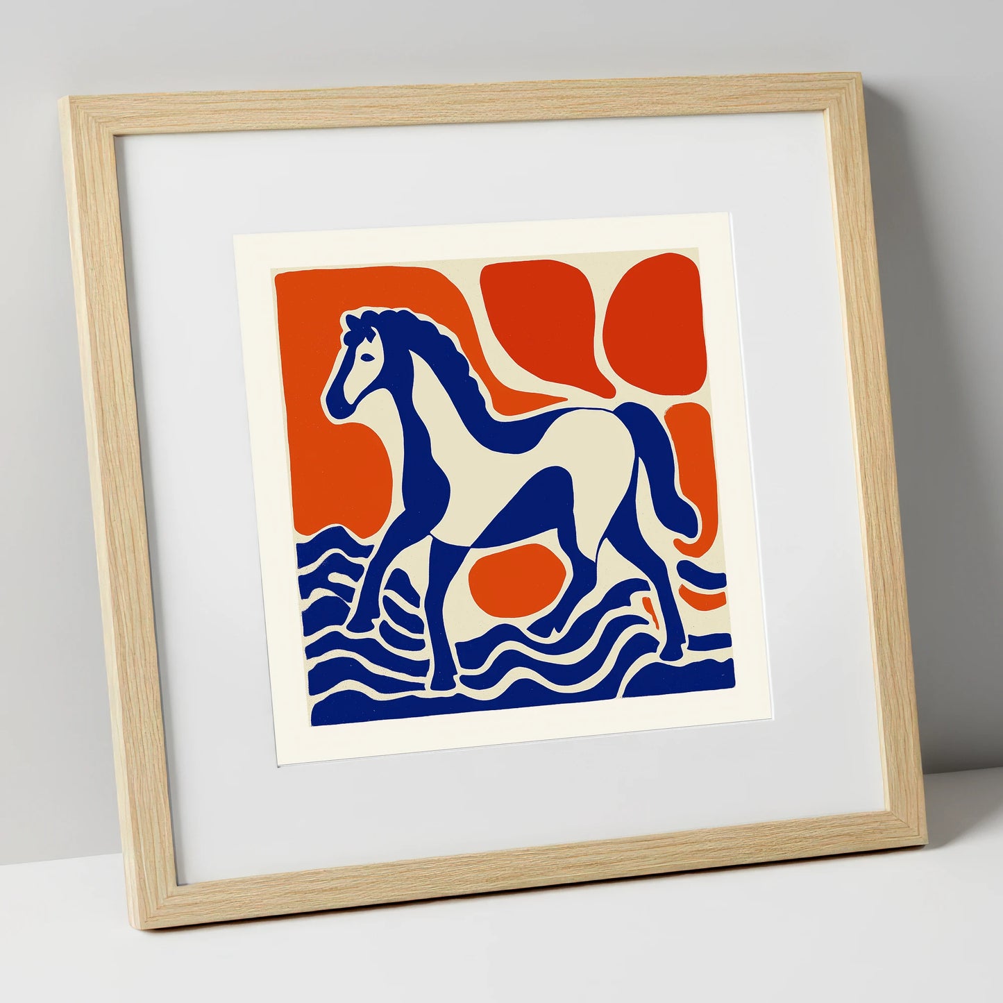 Striding Through Cobalt horse landscape art print in natural frame