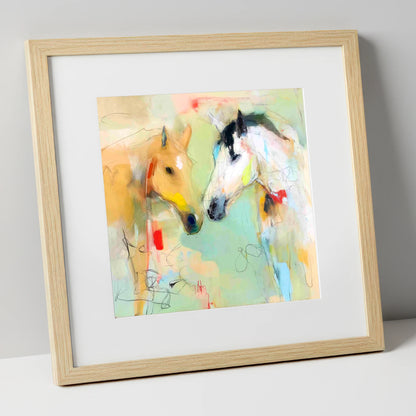 Whispered Secrets horse portrait art print in natural frame