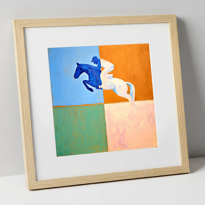 The Abstract Leap show jumping horse art print in natural frame