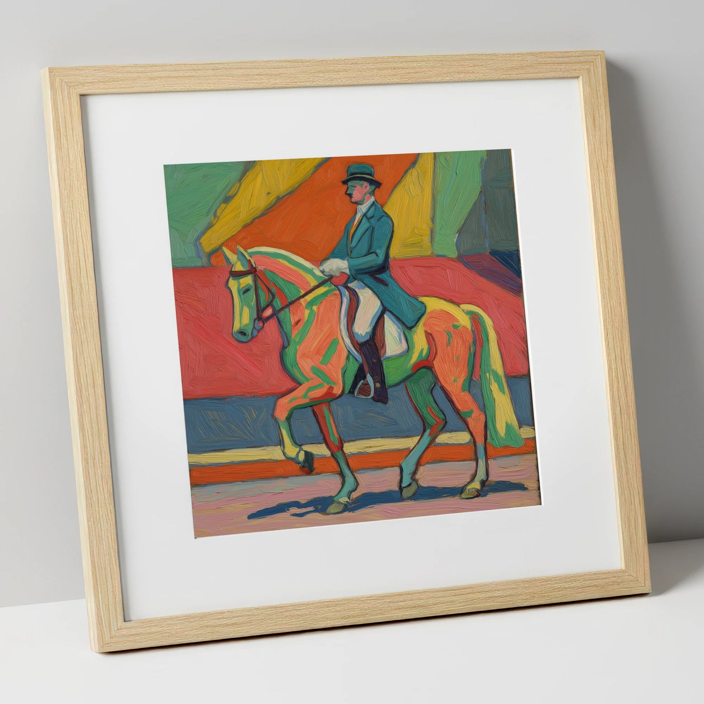 Vivid Dressage Rhythm dressage horse art print in natural frame