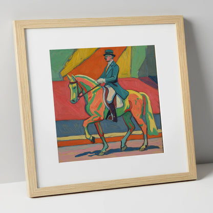 Vivid Dressage Rhythm dressage horse art print in natural frame