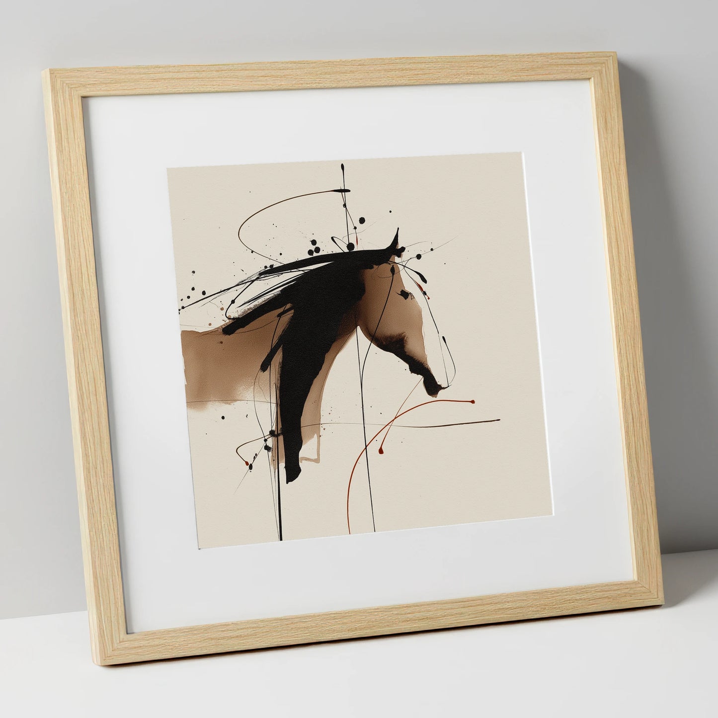 Abstract Sepia Equine horse portrait art print in natural frame