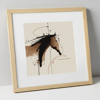 Abstract Sepia Equine horse portrait art print in natural frame