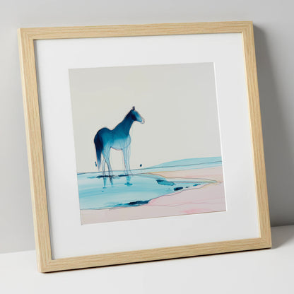 Ethereal Azure Equine horse landscape art print in natural frame
