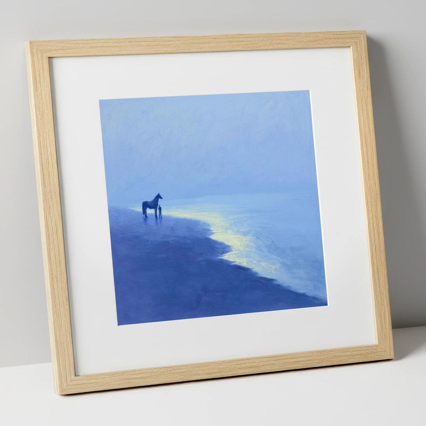 The Indigo Shore horse landscape art print in natural frame