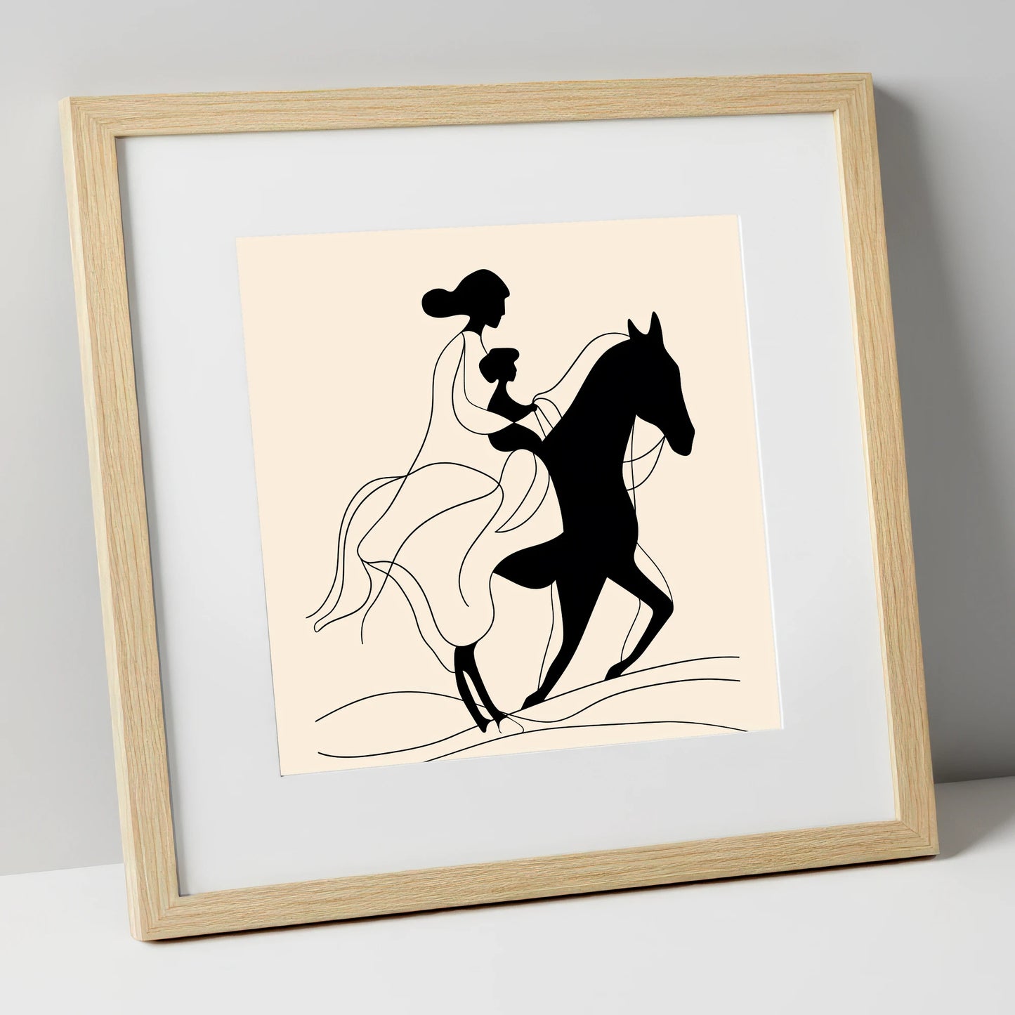 A Shared Journey horse & rider art print in natural frame