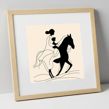 A Shared Journey horse & rider art print in natural frame
