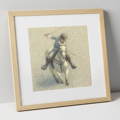 Midfield Precision polo horse art print in natural frame