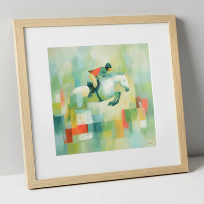 Clearing the Colours show jumping horse art print in natural frame
