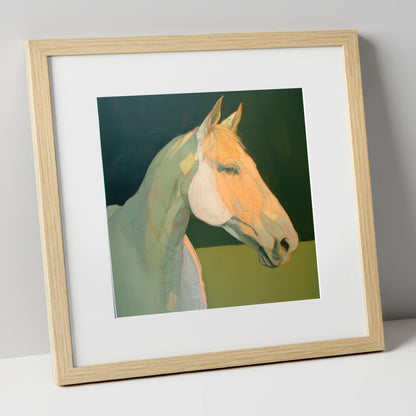 Serene Pastel Equine Profile horse portrait art print in natural frame