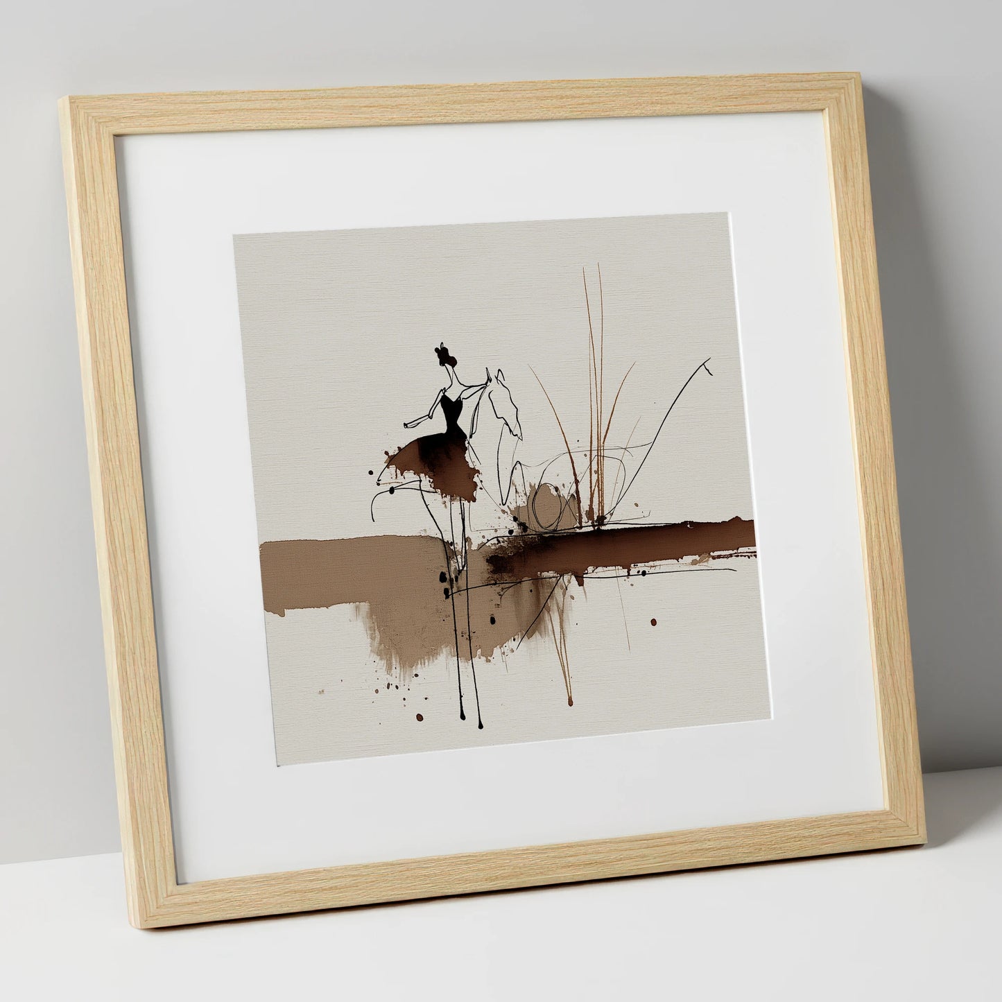 The Silent Dialogue horse & rider art print in natural frame