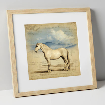 Classical Equine Study horse portrait art print in natural frame