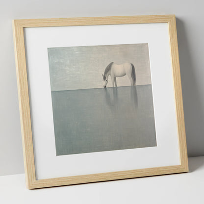 Silver Stillness horse landscape art print in natural frame