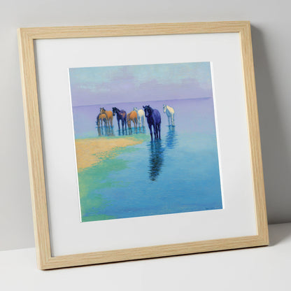Lavender Shallows wild horses art print in natural frame