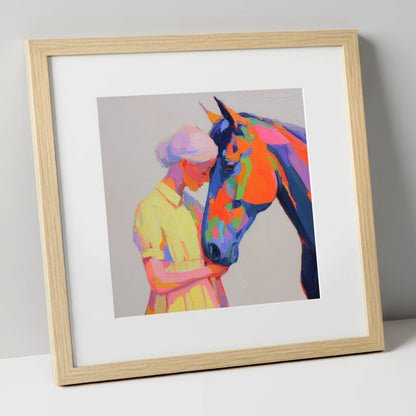 Radiant Connection horse & rider art print in natural frame