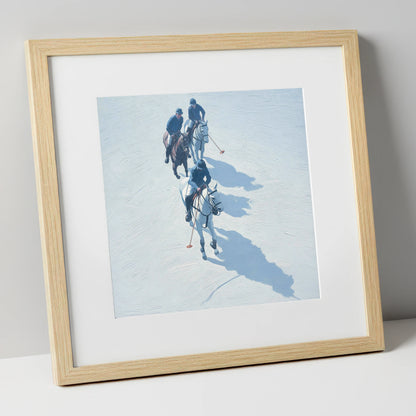 The Long Shadow Chukka polo horse art print in natural frame