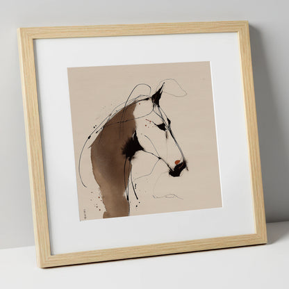 Fluid Sepia Profile horse portrait art print in natural frame