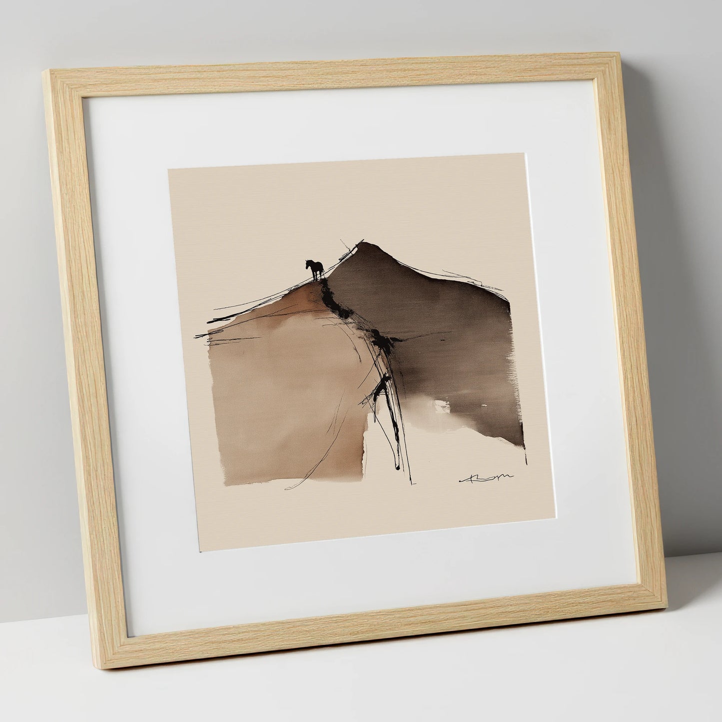 Summit Silhouette horse landscape art print in natural frame