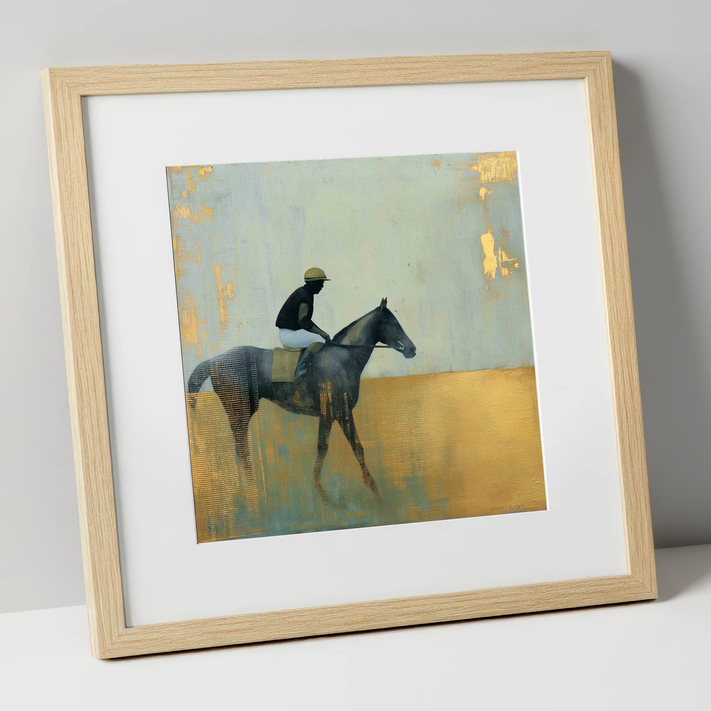 The Gilded Thoroughbred racing horse art print in natural frame