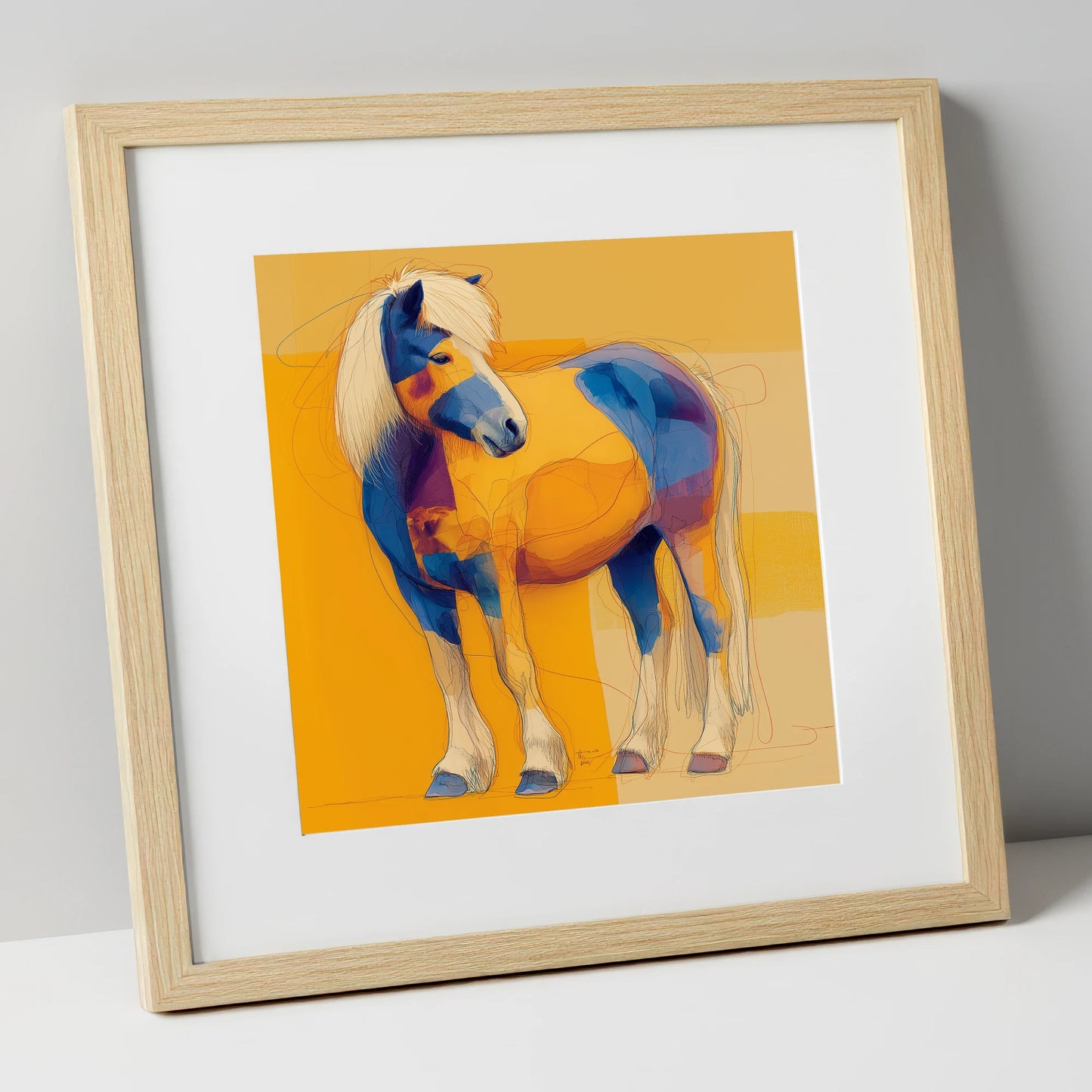 Vibrant Native Spirit horse breed art print in natural frame