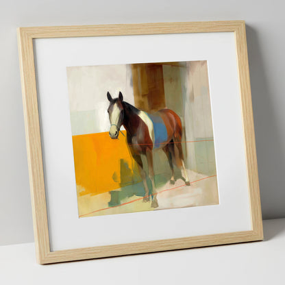 Bold Stable Geometry horse stable art print in natural frame