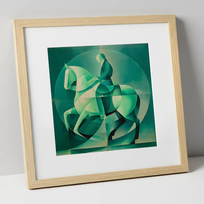 Emerald Cadence dressage horse art print in natural frame