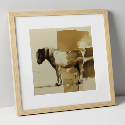 Earthy Cob Profile horse breed art print in natural frame