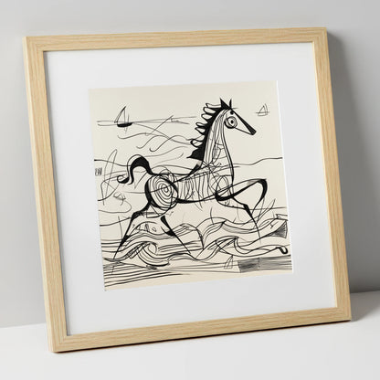 Structural Seaside Canter beach horse art print in natural frame