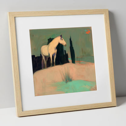 Dusk in the Cypress Grove horse landscape art print in natural frame